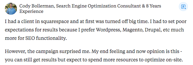 Quora Squarespace SEO の肯定的な回答