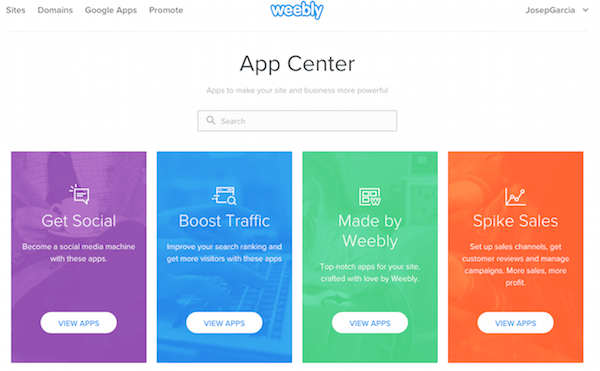 App Center ของ Weebly เต็มไปด้วยแอพที่ขยายขีดความสามารถของเว็บไซต์ของคุณ