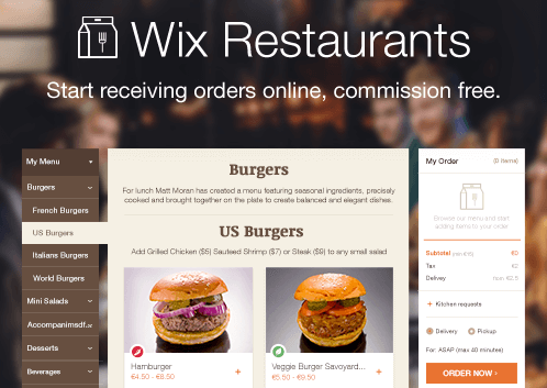 Wix restoranları uygulaması ve şablonları