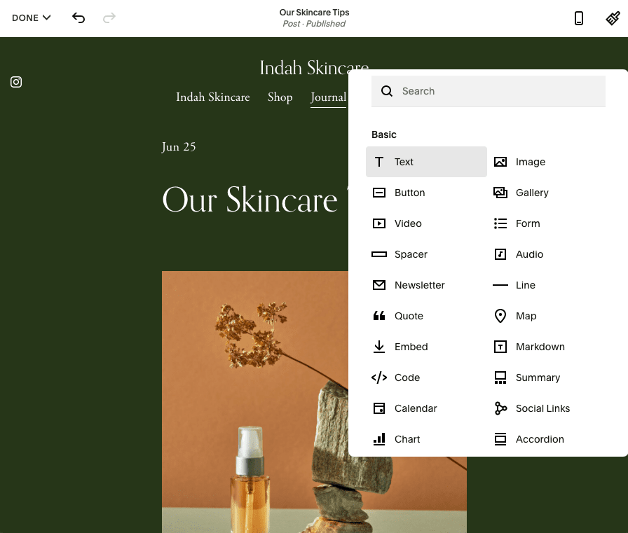 squarespace博客编辑器