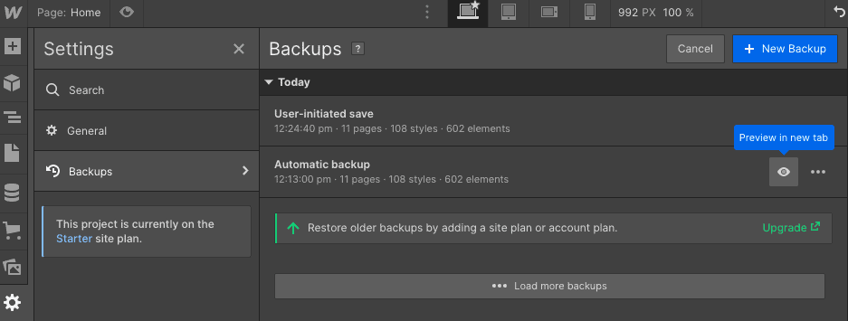 backups de fluxo da web