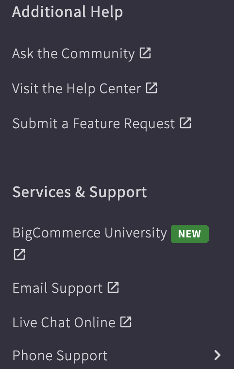 Canais de suporte do BigCommerce