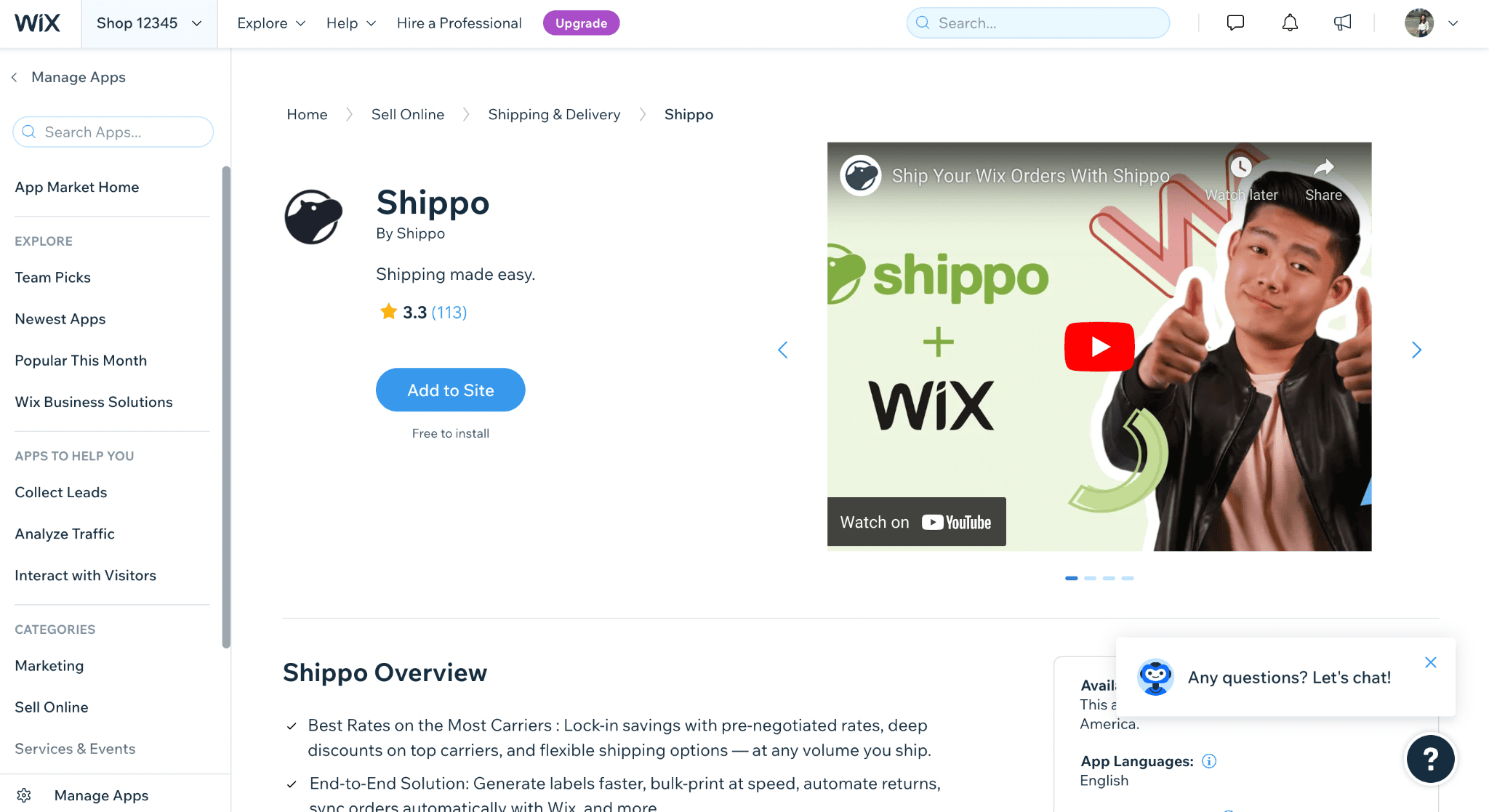 Application Wix Shippo