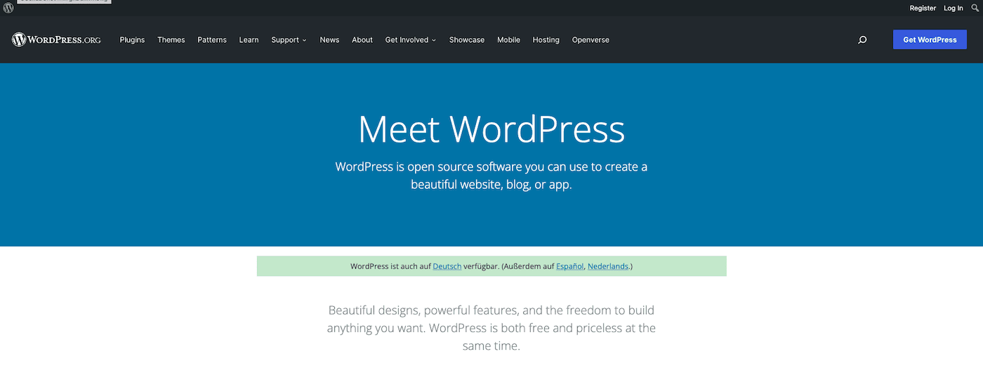 домашняя страница wordpress.org