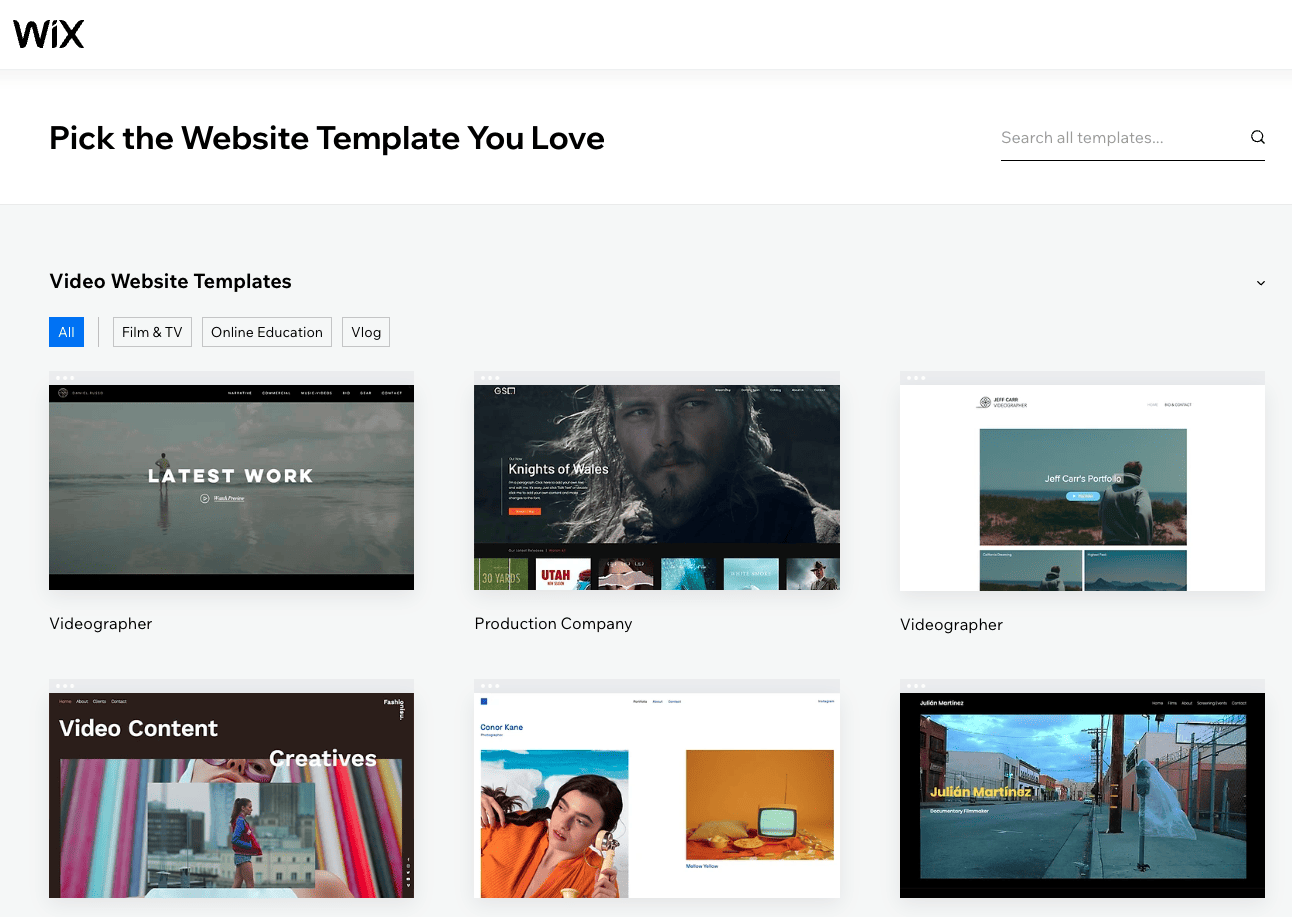 templat video wix