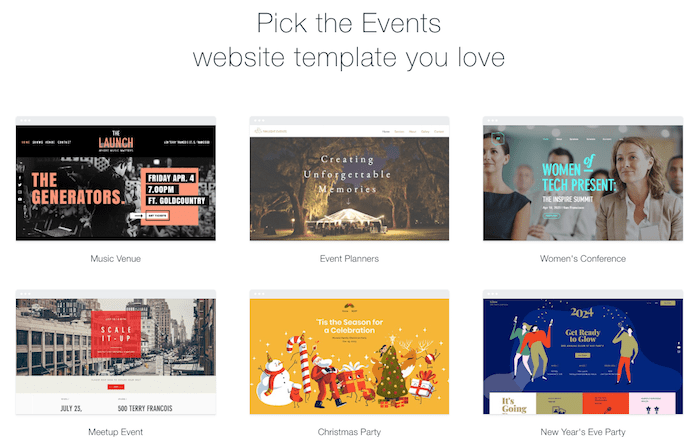 modelli di eventi wix