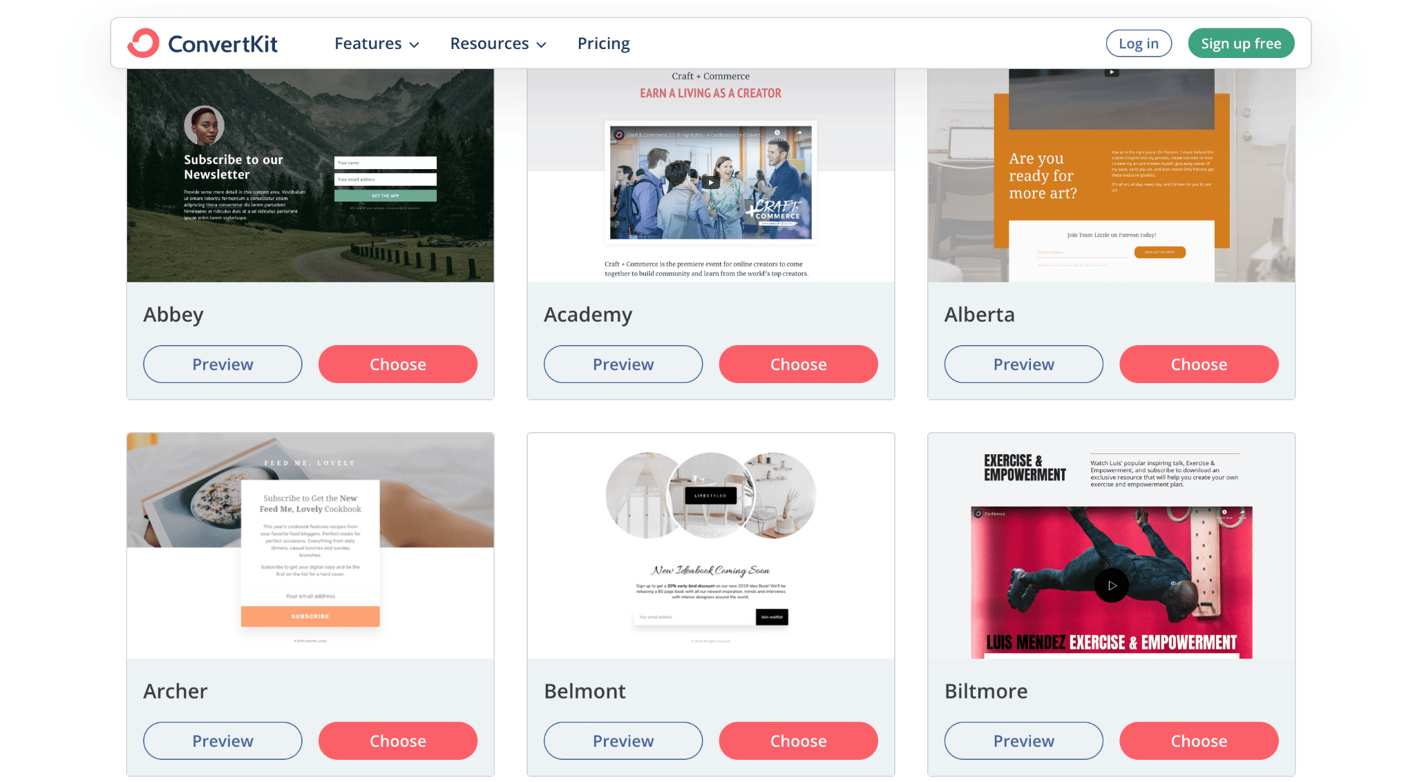 Convertkit açılış sayfası şablonları