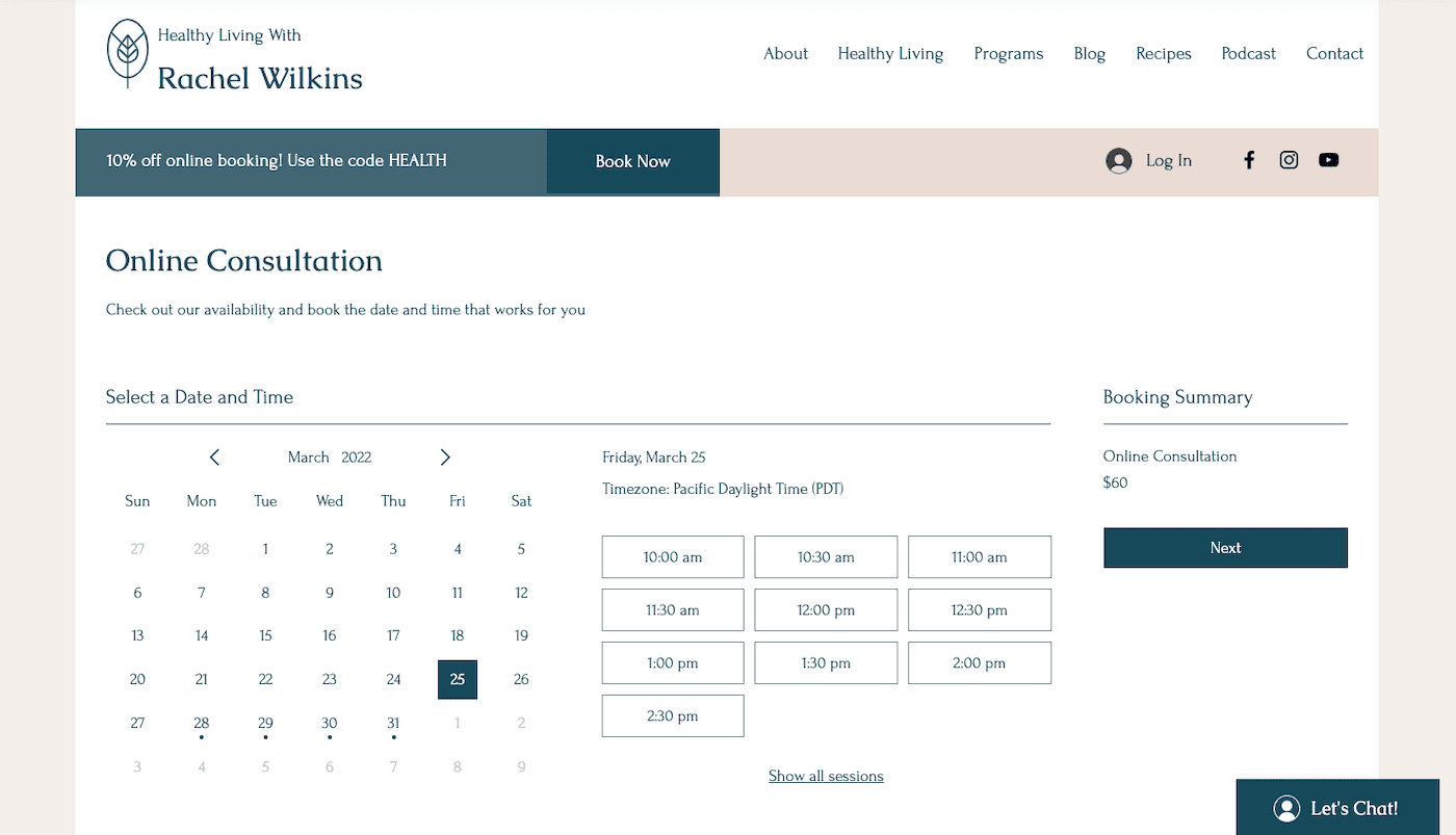 modulo di prenotazione wix