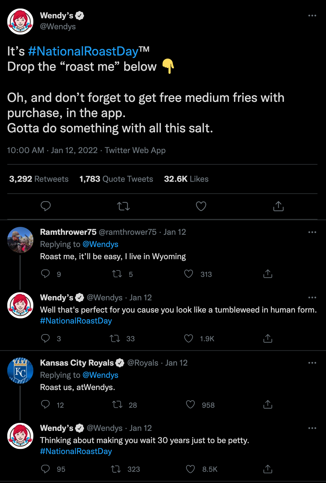 Presencia de Wendy's en las redes sociales con compromiso