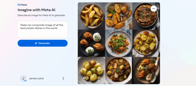 لقطة شاشة لـ تخيل مع أطباق البطاطس Meta Ai