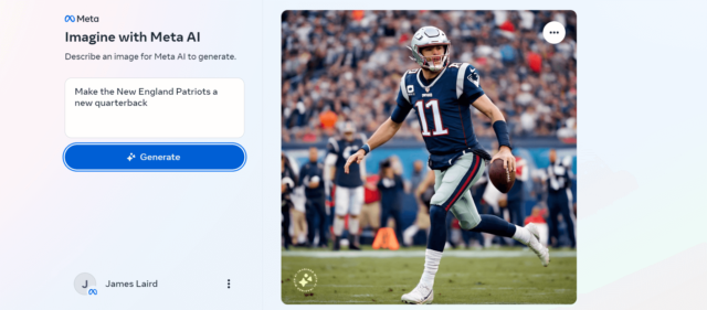 لقطة شاشة لتخيل باستخدام Meta AI لإنشاء صورة Patriots QB جديدة