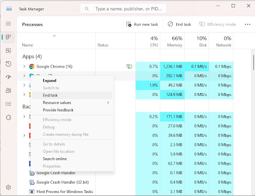 Patch process, then click End Task