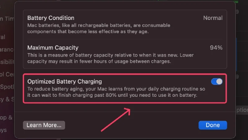 turn on optimized battery charging