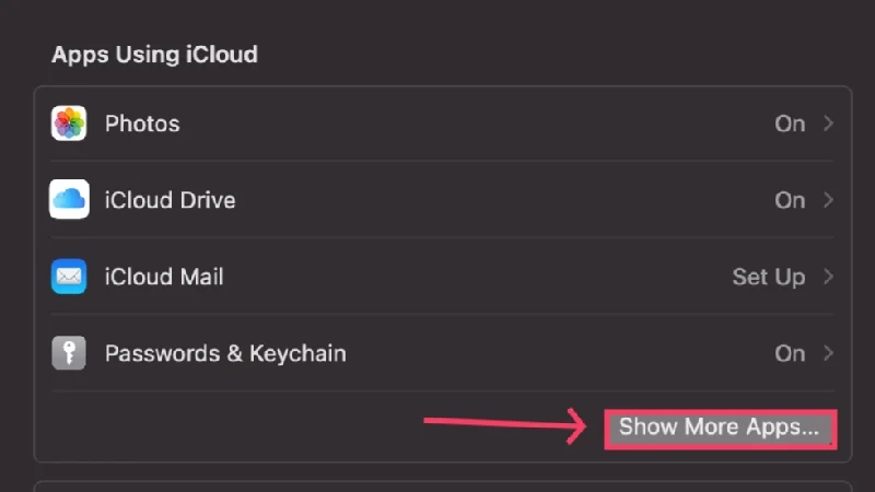 show more icloud apps