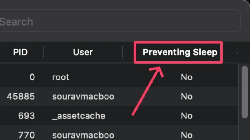 preventing sleep column in activity monitor