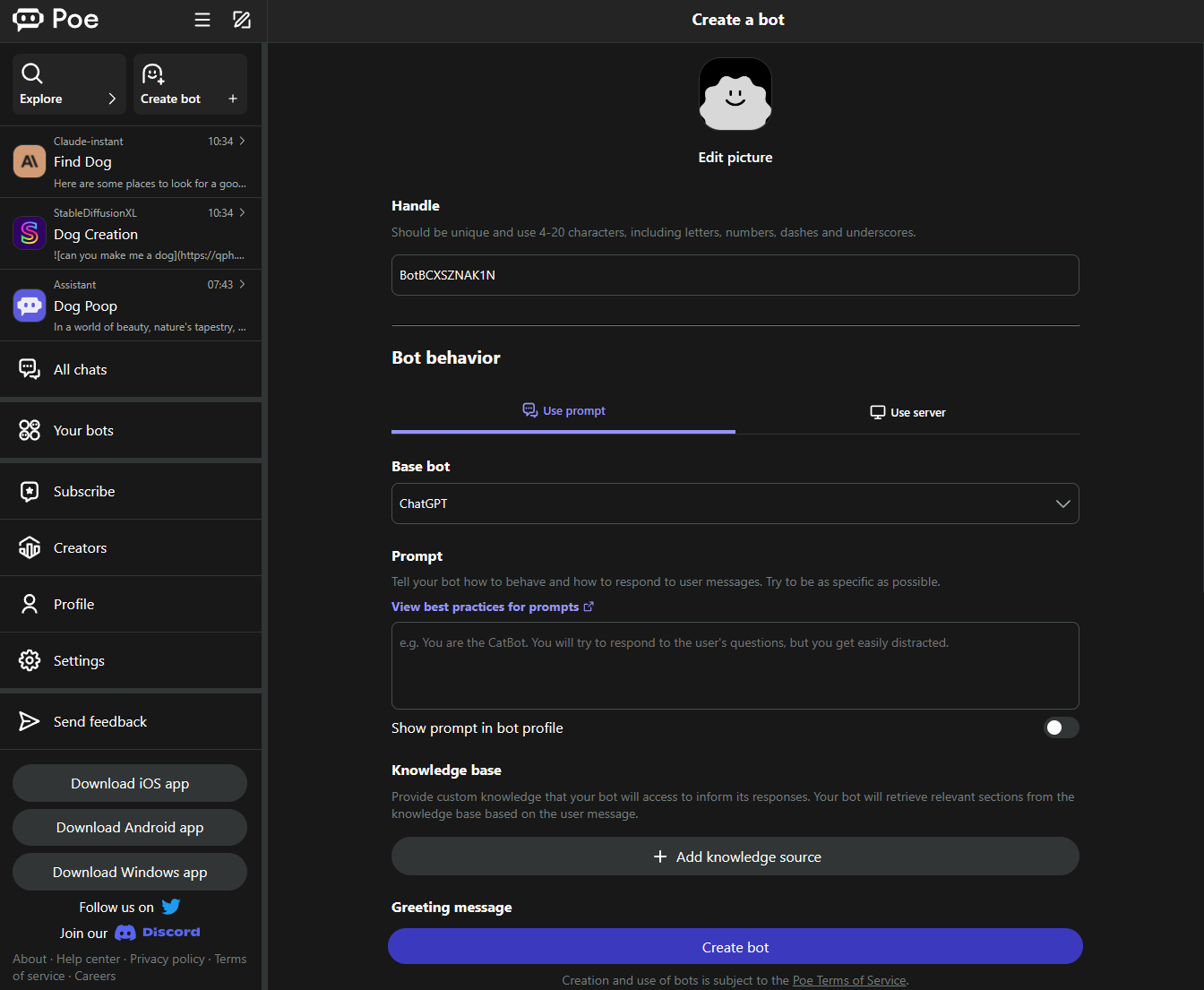 Poe cria chatbot de IA