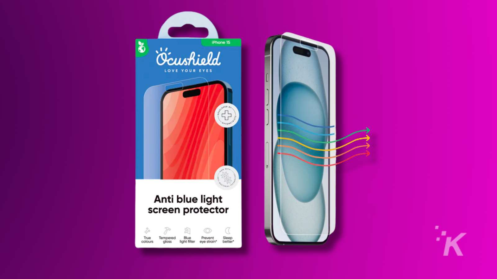 Occushield iphone บนพื้นหลังสีม่วง