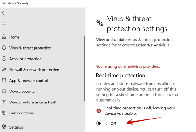 Real-time protection and turn it off