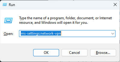 Open the network vpn from Windows run box