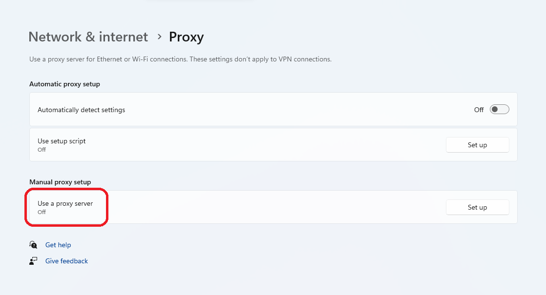 Seleziona il server proxy di rete