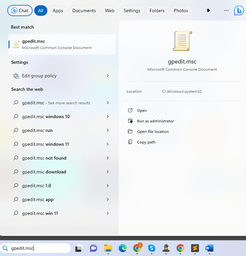 Search gpedit msc