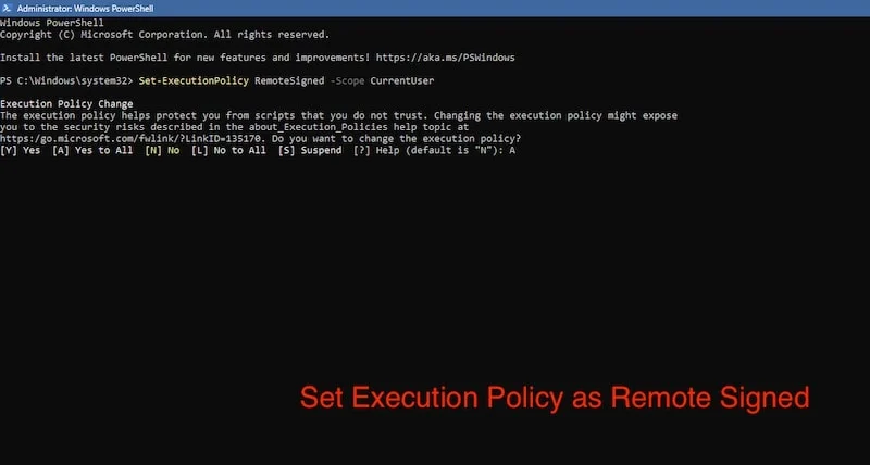 set execution policy as remote signed 