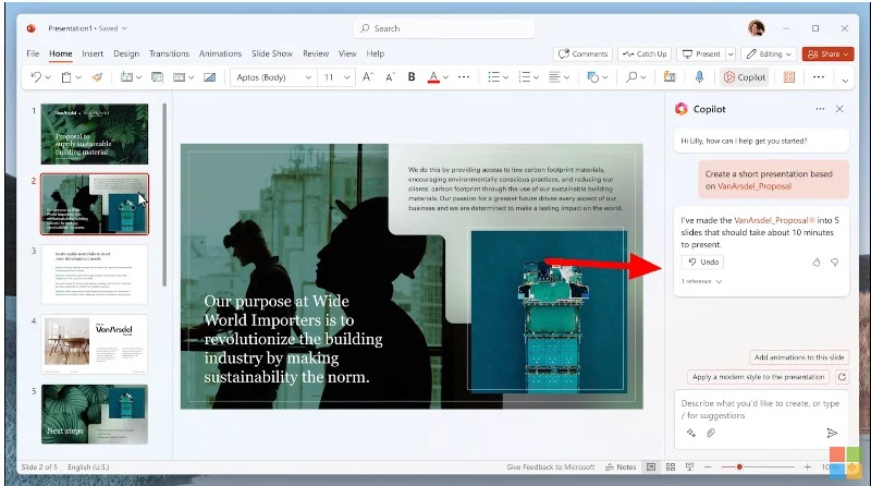 using microsoft copilot in power point presentation