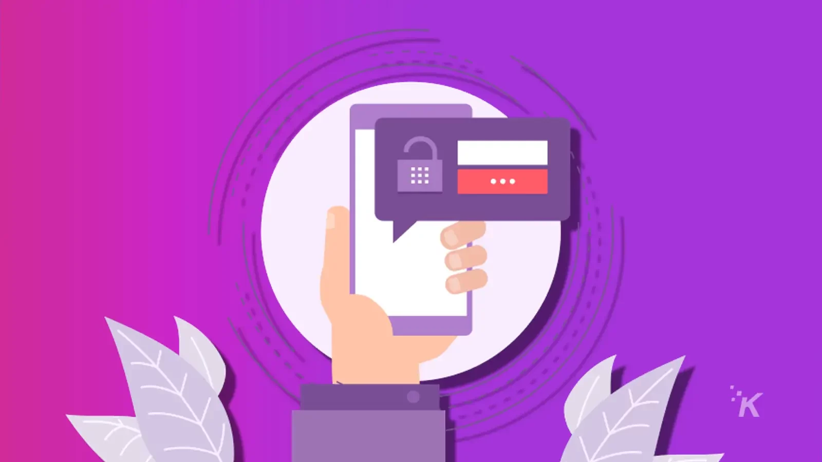 Purekeep password manager illustration on a purple background