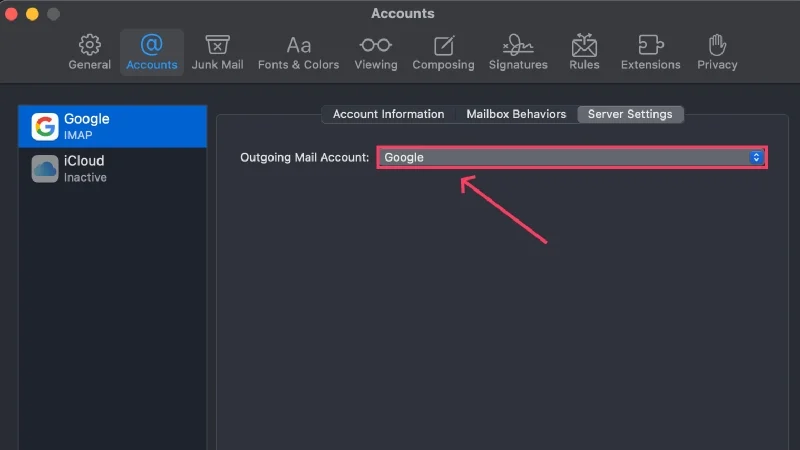 enable outgoing mailing account