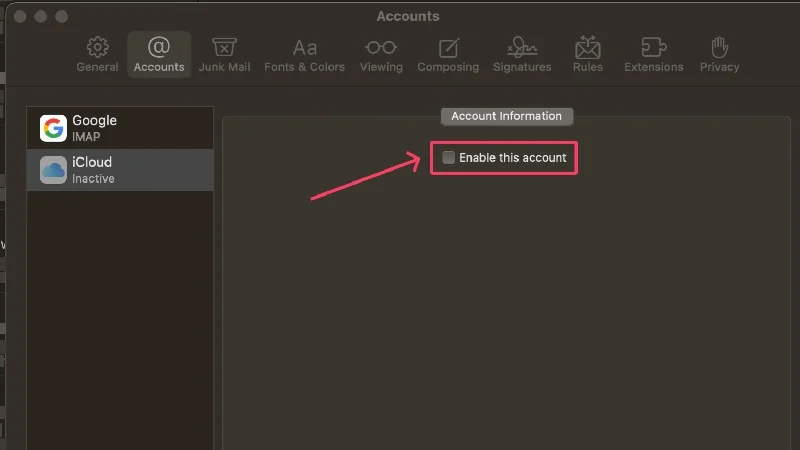 enable mailing account