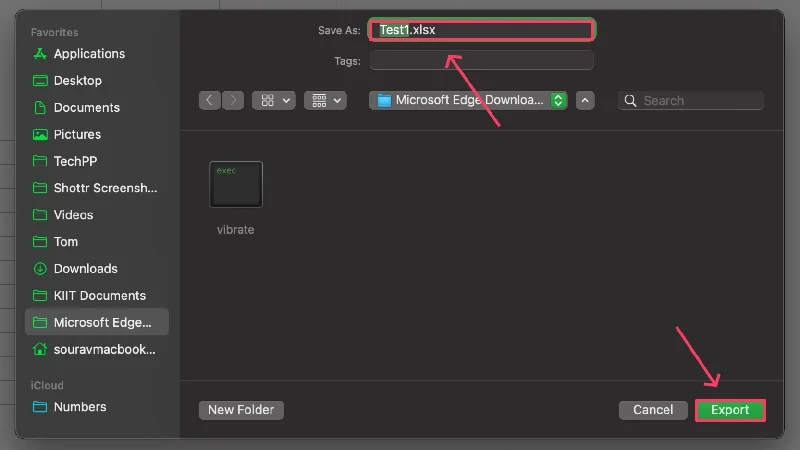 set location to export excel file