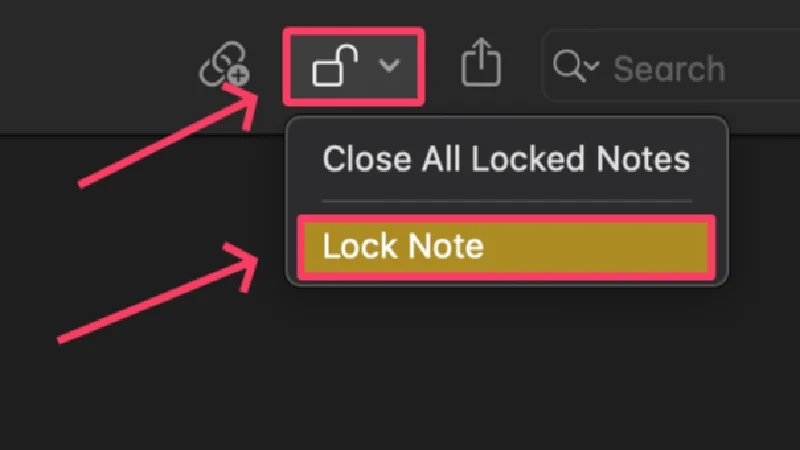 lock note directly from toolbar