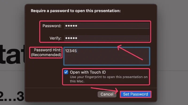 type password for encrypting keynote file