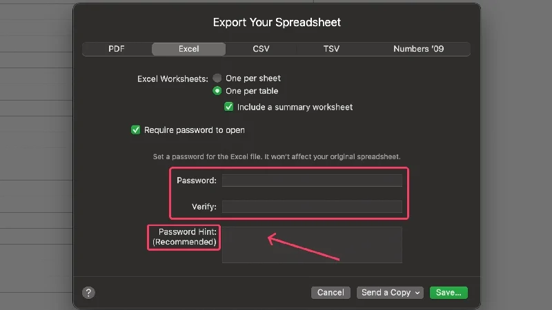 enter password for excel file