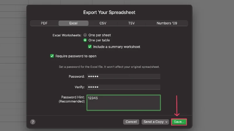 save excel file