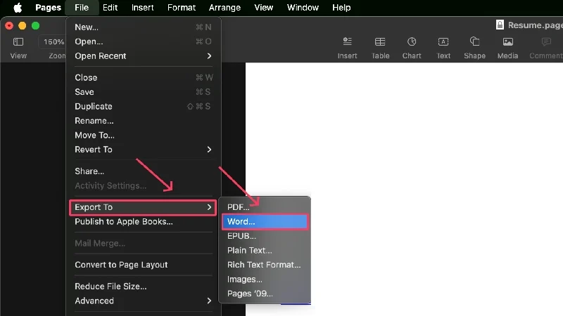 export file to word document