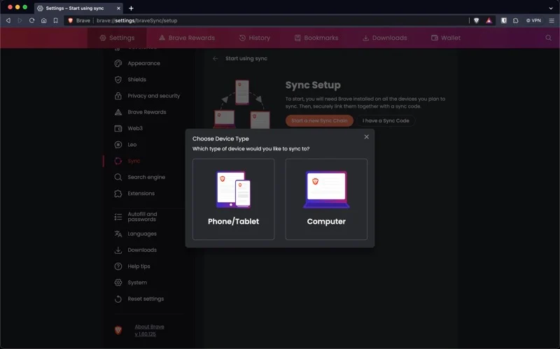 prompt to choose device to sync with your desktop.