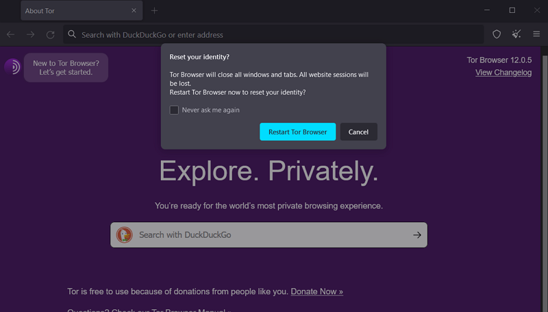 reset your identity on tor browser