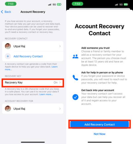 add recovery contact