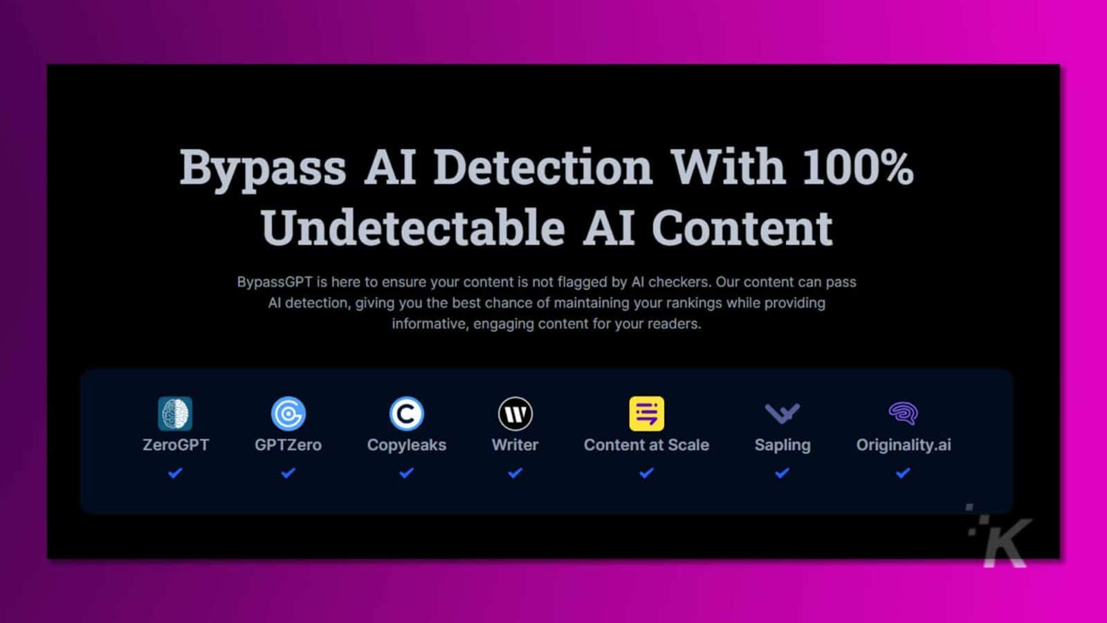 Обход экрана обнаружения AI на фиолетовом фоне