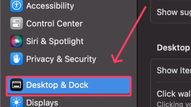 desktop & dock settings in mac