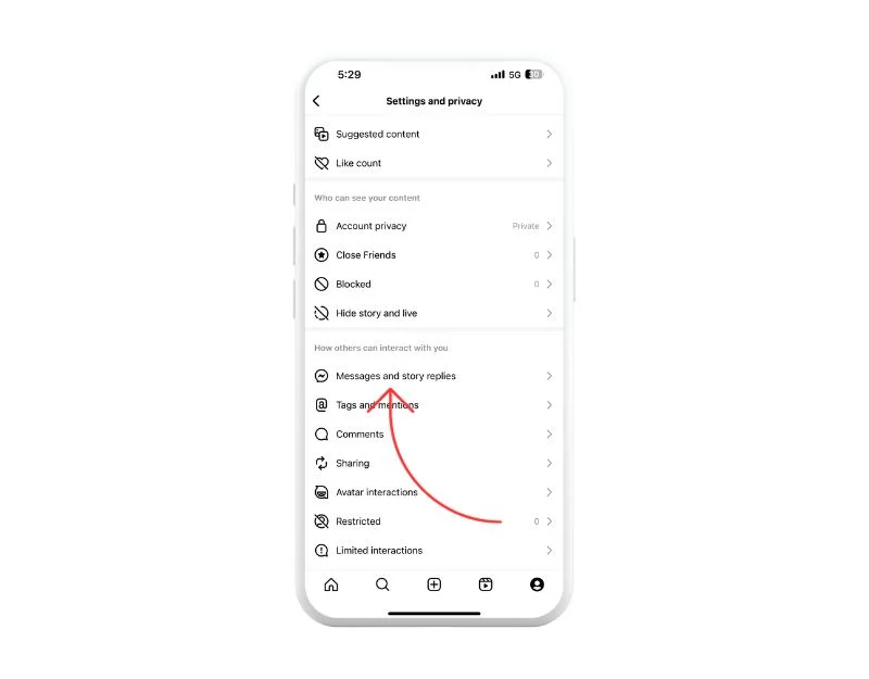 messages and strory replies settings on instagram