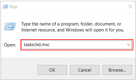 Run box, input taskschd (dot) msc