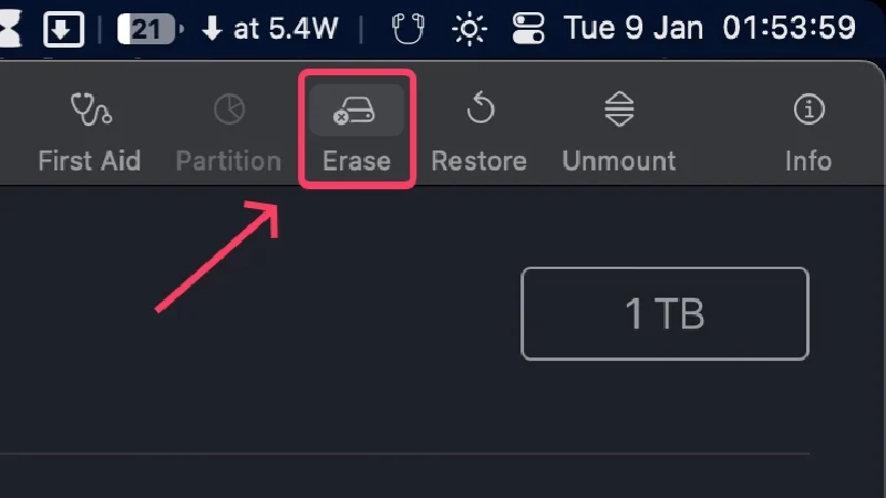 erase option in toolbar