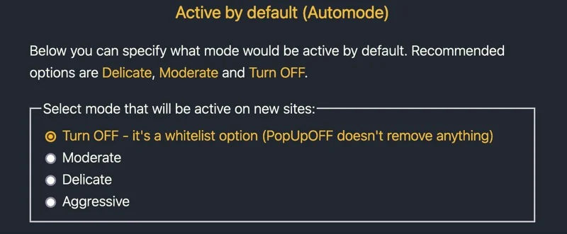 changing default popupoff mode.