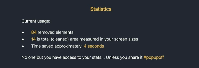 popupoff usage statistics.