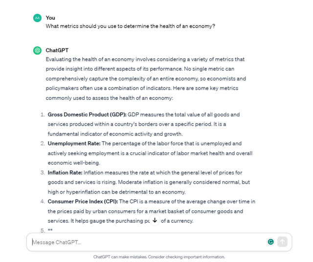 domanda di economia chatgpt