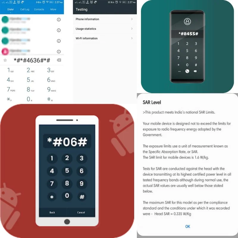 different secret dialer codes on android