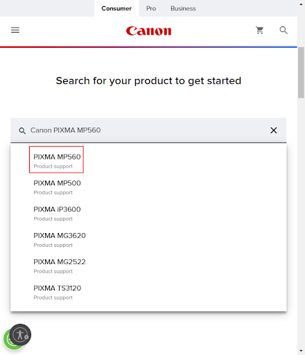 Search Canon PIXMA MP560