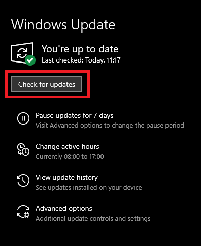 Busque actualizaciones de Windows para obtener la última actualización del controlador